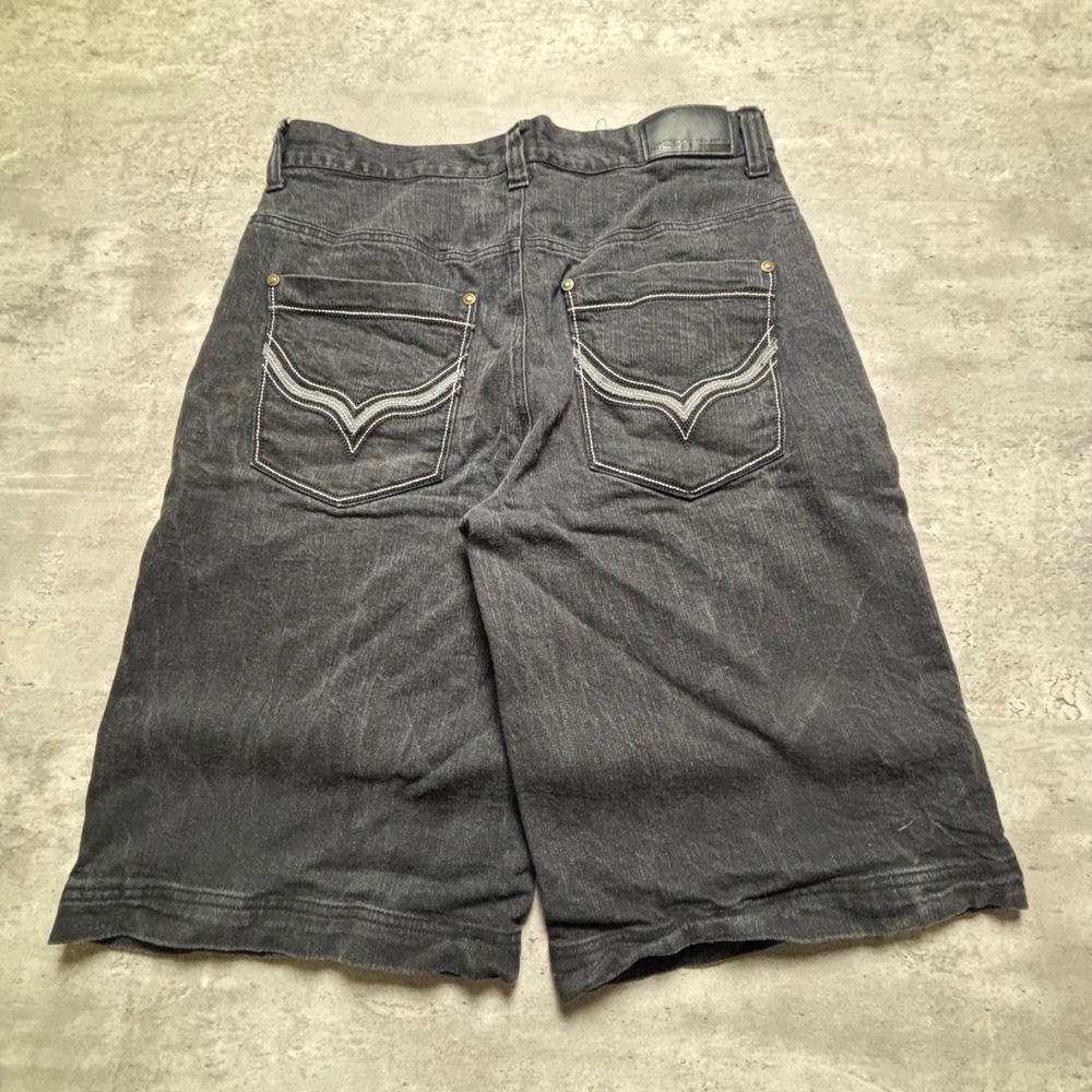 Icon Collection Denim Shorts 34 Black Baggy Embroidered Y2K Jorts Skater